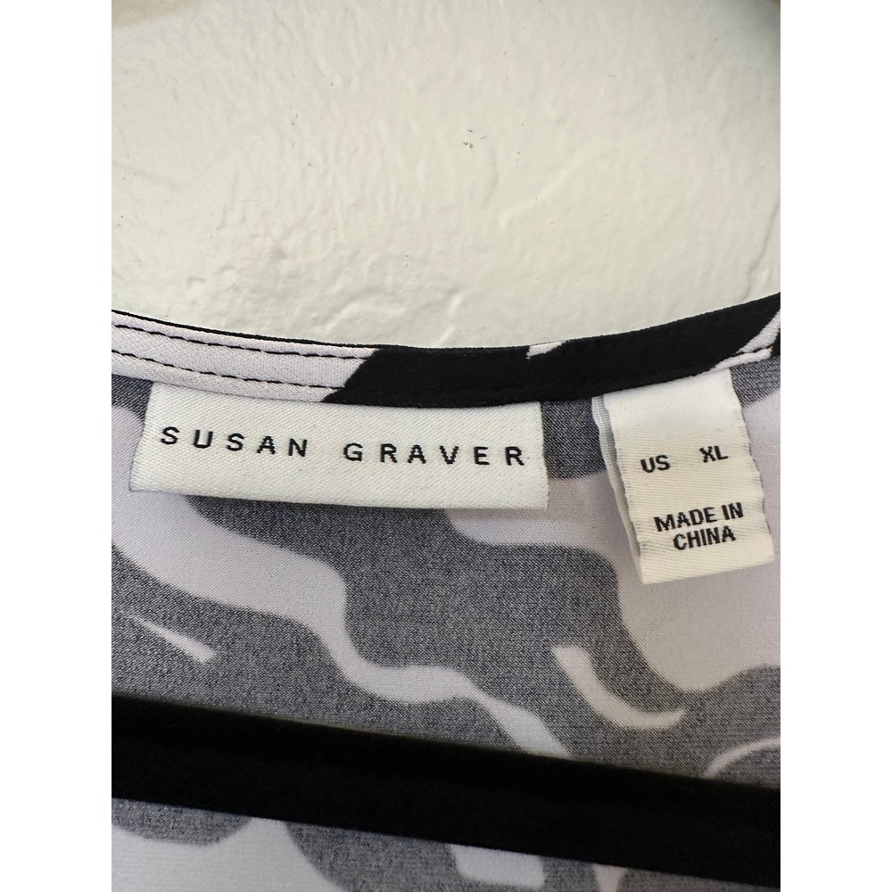 Susan Graver Womens XL Black White Abstract Floral Faux Wrap Ruched Sheath Dress - Picture 2 of 12